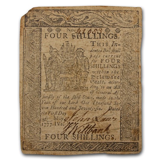 1777 4 Shillings Delaware 5/1/1777 XF (Fr#DE-88) 1777 4 Shillings Delaware 5/1/1777 XF (Fr#DE-88)