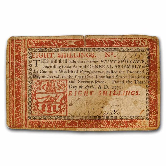 1777 8 Shilling Pennsylvania 4/10/1777 Fine (Fr#PA-219b) 1777 8 Shilling Pennsylvania 4/10/1777 Fine (Fr#PA-219b)