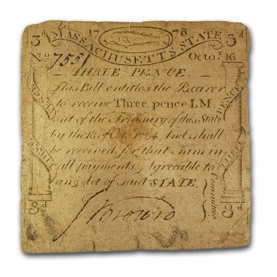 1778 3 Pence Massachusetts Codfish 10/16/1778 Fine (Fr#MA-255) 1778 3 Pence Massachusetts Codfish 10/16/1778 Fine (Fr#MA-255)
