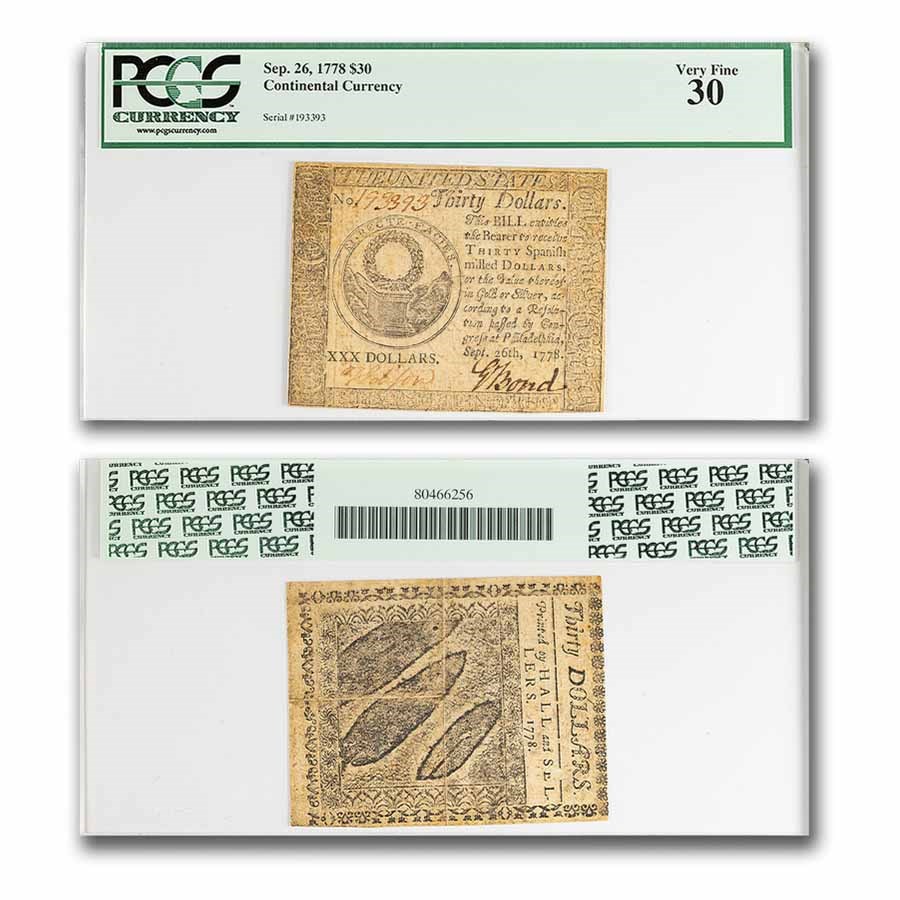 1778 $30 Continental Currency 9/26/78 VF-30 PCGS (Fr#CC-83)