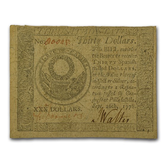 1778 $30 Continental Currency 9/26/78 VF (Fr#CC-83) 1778 $30 Continental Currency 9/26/78 VF (Fr#CC-83)
