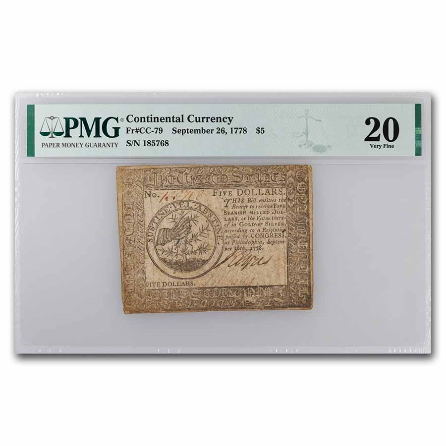 1778 $5 Continental Curr. 9/26/78 VF-20 PMG (Fr#CC-79) Details