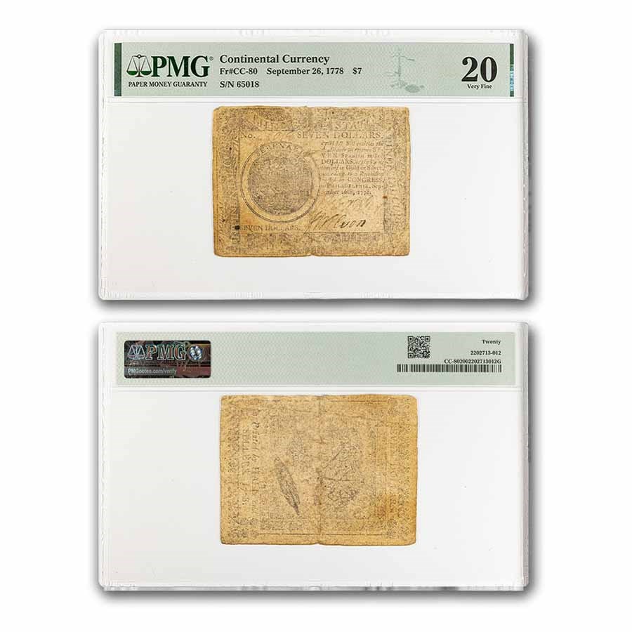 1778 $7 Continental Currency 9/26/78 VF-20 PMG (Fr#CC-80)