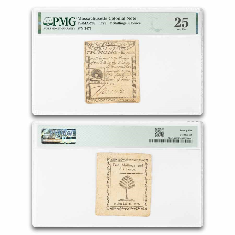 1779 2 Shil. 6p MA Rising Sun 12/1/79 VF-25 PMG (Fr#MA-269)