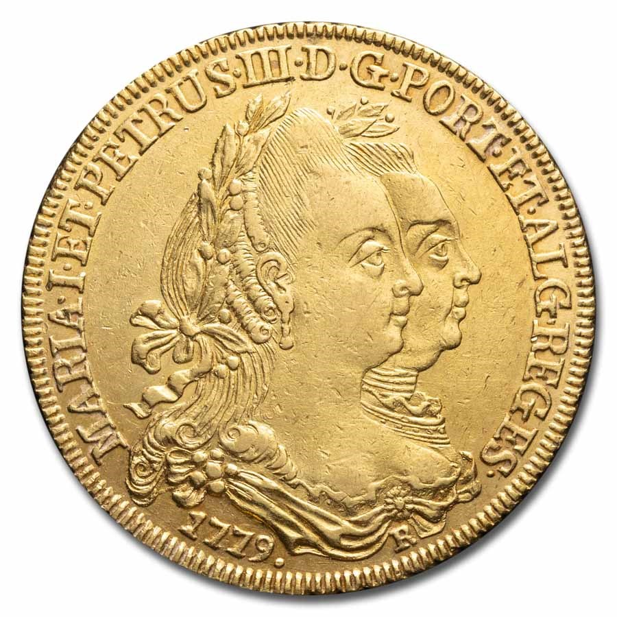 1779-R Brazil Gold 6400 Reis Maria I & Pedro III AU