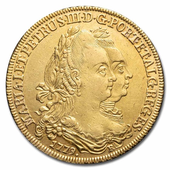 1779-R Brazil Gold 6400 Reis Maria I & Pedro III AU 1779-R Brazil Gold 6400 Reis Maria I & Pedro III AU