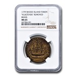 1779 Rhode Island Ship Token Colonial MS-65 NGC (Brass VLUGTENDE)