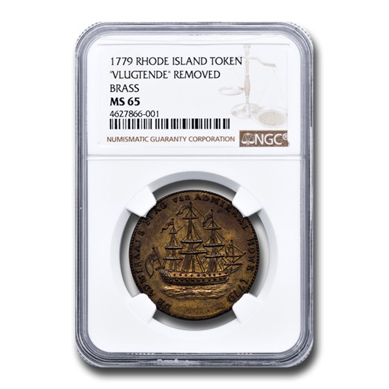 1779 Rhode Island Ship Token Colonial MS-65 NGC (Brass VLUGTENDE) 1779 Rhode Island Ship Token Colonial MS-65 NGC (Brass VLUGTENDE)