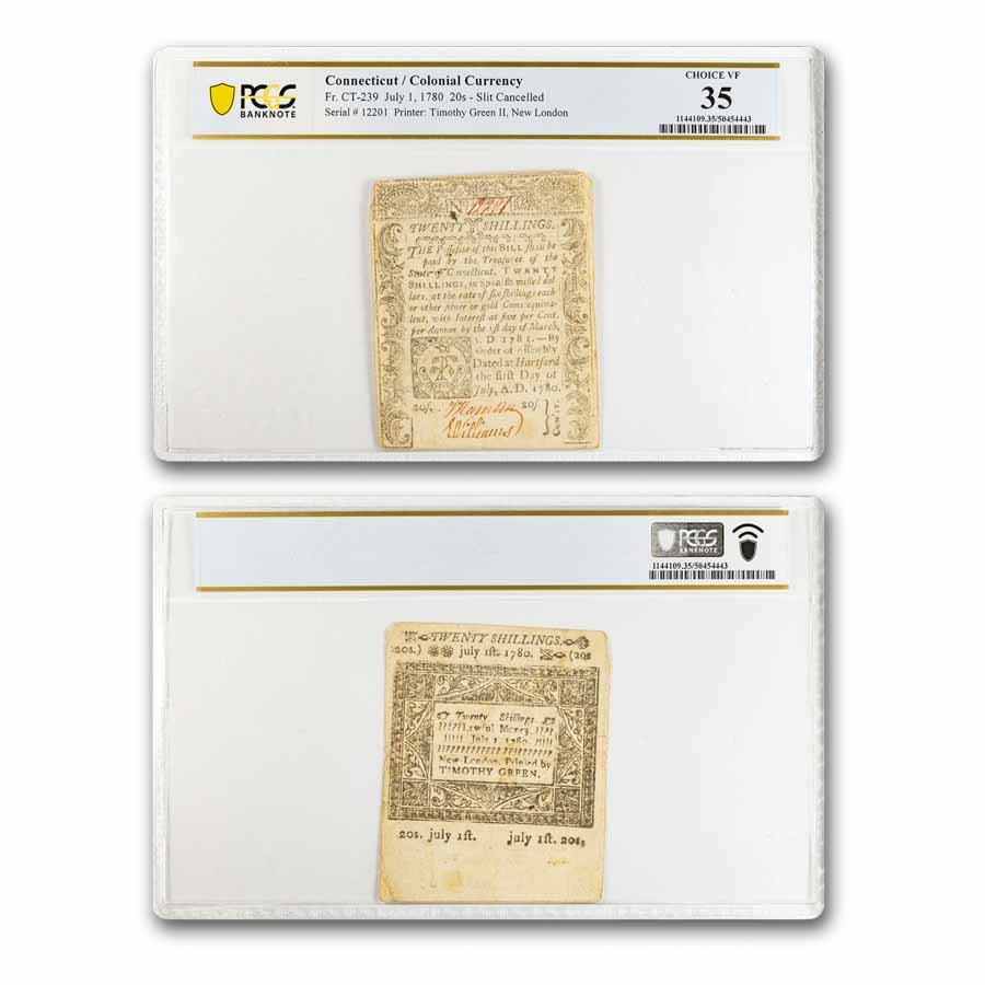 1780 20 Shillings CT 7/1/1780 CH VF-35 PCGS (Fr#CT-239) Cancelled