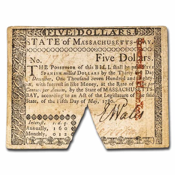 1780 $4 Massachusetts 5/5/1780 VF (Fr#MA-281) Cancelled 1780 $4 Massachusetts 5/5/1780 VF (Fr#MA-281) Cancelled
