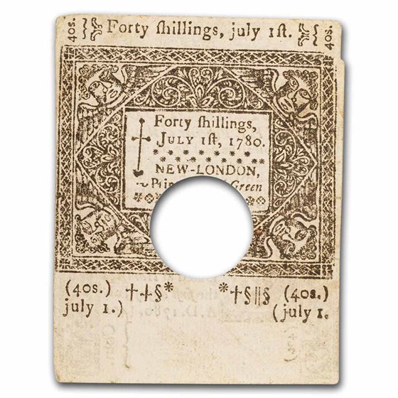 1780 40 Shillings Connecticut 7/1/80 AU (Fr#CT-240) Cancelled 1780 40 Shillings Connecticut 7/1/80 AU (Fr#CT-240) Cancelled