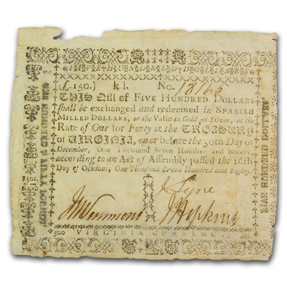 1780 $500 Virginia 10/16/80 VF (Fr#VA-196) 1780 $500 Virginia 10/16/80 VF (Fr#VA-196)