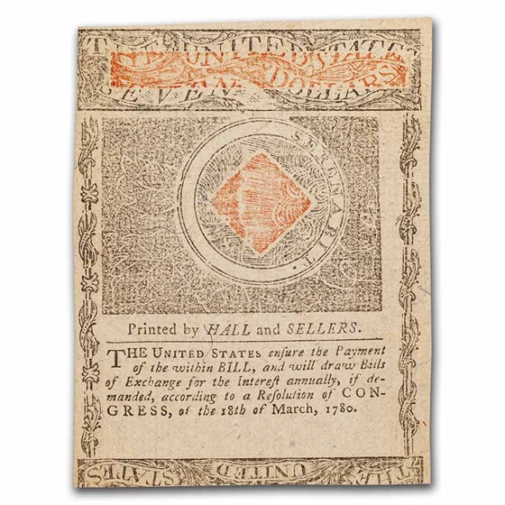 1780 $7 Rhode Island 7/2/1780 CU (Fr#RI-287) 1780 $7 Rhode Island 7/2/1780 CU (Fr#RI-287)