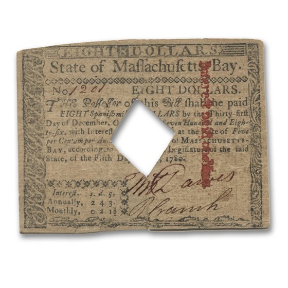 1780 $8 Massachusetts Currency 5/5/1780 VF (Cancelled) 1780 $8 Massachusetts Currency 5/5/1780 VF (Cancelled)