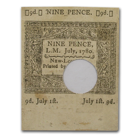 1780 9 Pence Connecticut 7/1/1780 AU-55 PMG (Cancelled) 1780 9 Pence Connecticut 7/1/1780 AU-55 PMG (Cancelled)