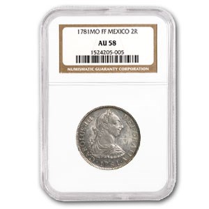 1781-Mo FF Mexico 2 Real Silver Charles III KM#88.2 AU-58 NGC 1781-Mo FF Mexico 2 Real Silver Charles III KM#88.2 AU-58 NGC