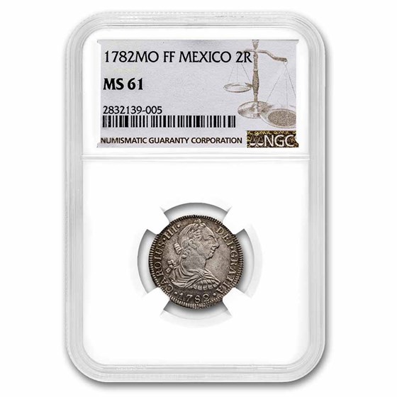1782-Mo FF Mexico 2 Reales Silver MS-61 NGC 1782-Mo FF Mexico 2 Reales Silver MS-61 NGC
