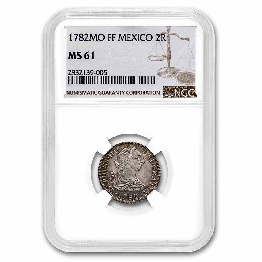 1782-Mo FF Mexico 2 Reales Silver MS-61 NGC