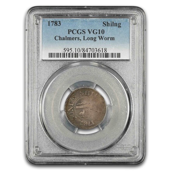 1783 Chalmers Shilling, Long Worm Colonial VG-10 PCGS