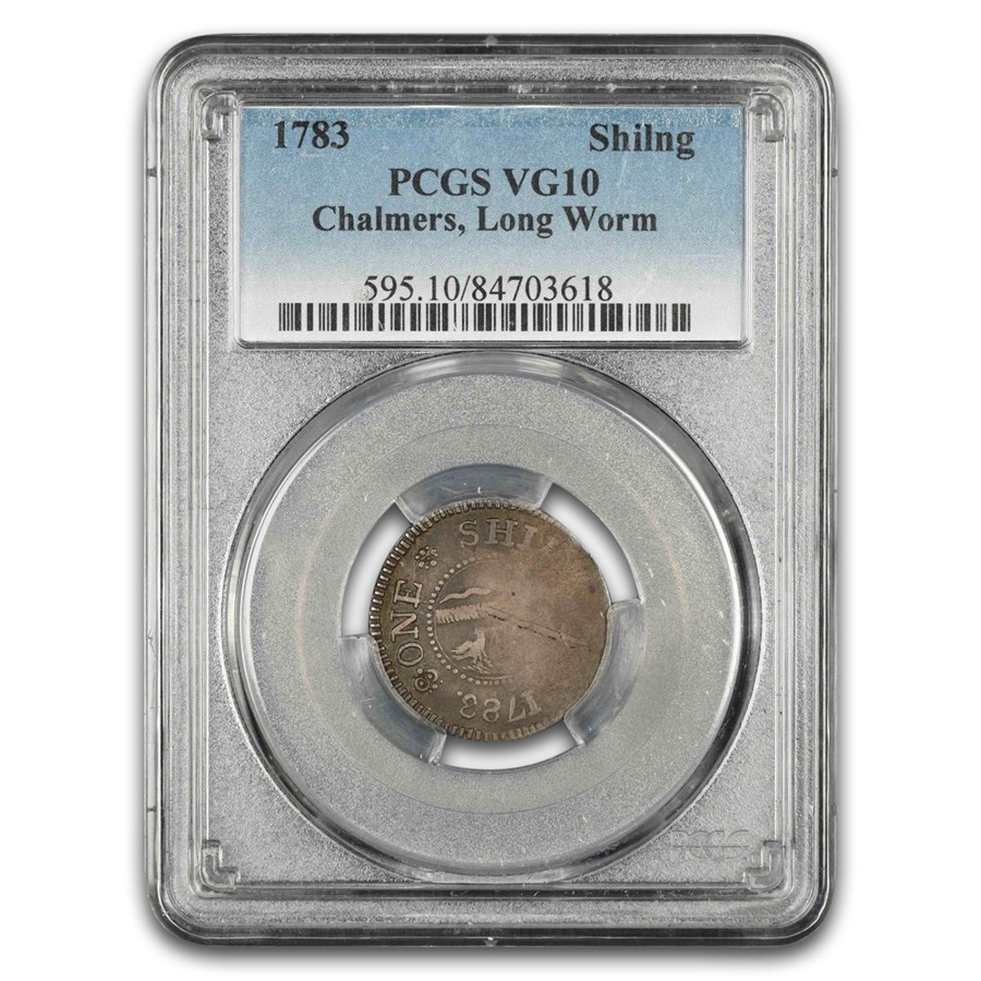 1783 Chalmers Shilling, Long Worm Colonial VG-10 PCGS