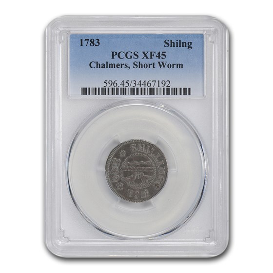 1783 Chalmers Shilling Short Worm Colonial XF-45 PCGS 1783 Chalmers Shilling Short Worm Colonial XF-45 PCGS