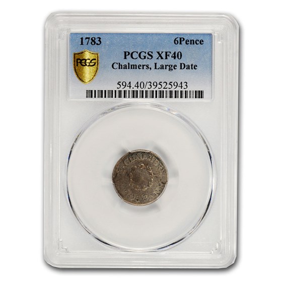 1783 Chalmers Six Pence Colonial XF-40 PCGS (Large Date) 1783 Chalmers Six Pence Colonial XF-40 PCGS (Large Date)