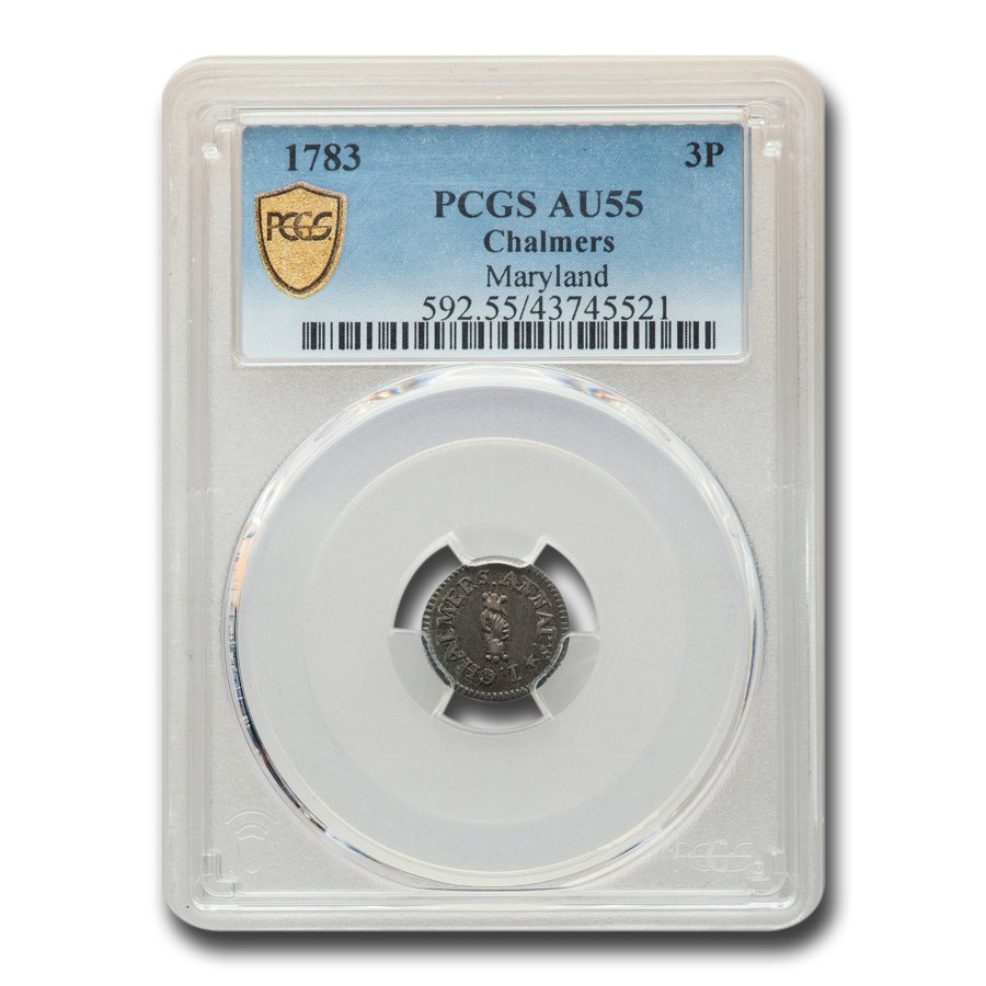 1783 Chalmers Threepence Colonial AU-55 PCGS