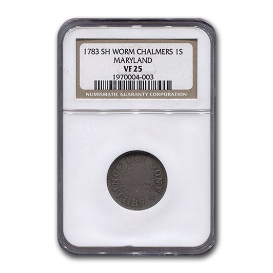 1783 Maryland Short Worm Chalmers Island Colonial VF-25 NGC 1783 Maryland Short Worm Chalmers Island Colonial VF-25 NGC