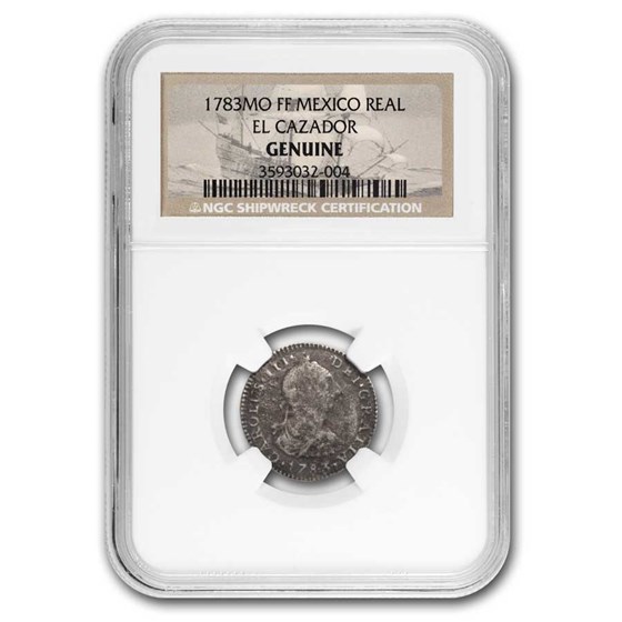 1783 Mexico El Cazador Shipwreck Silver 1 Real Genuine NGC 1783 Mexico El Cazador Shipwreck Silver 1 Real Genuine NGC