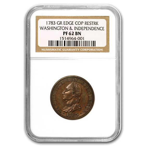 1783 Washington & Independence Copper Restrike Proof-62 BN NGC 1783 Washington & Independence Copper Restrike Proof-62 BN NGC