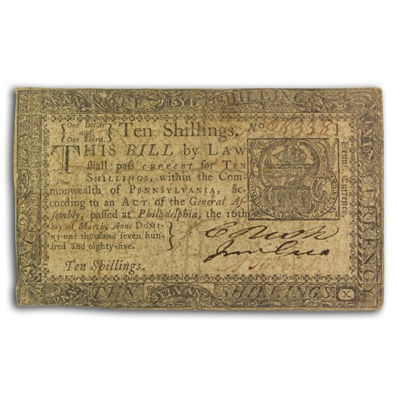 1785 10 Shillings Pennsylvania 3/16/1785 Fine (Fr#PA-270) 1785 10 Shillings Pennsylvania 3/16/1785 Fine (Fr#PA-270)