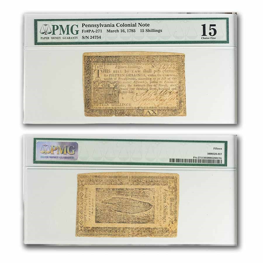 1785 15 Shillings Pennsylvania 3/16/1785 F-15 (Fr#PA-271)