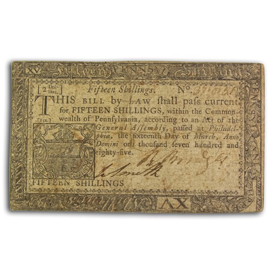 1785 15 Shillings Pennsylvania 3/16/1785 VF (Fr#PA-271) 1785 15 Shillings Pennsylvania 3/16/1785 VF (Fr#PA-271)