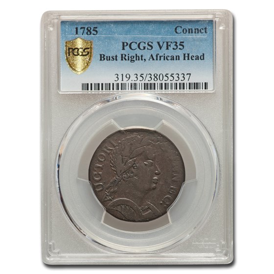 1785 Connecticut Copper Bust Right VF-35 PCGS (African Head) 1785 Connecticut Copper Bust Right VF-35 PCGS (African Head)