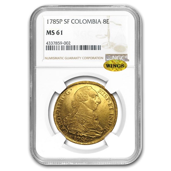 1785-P SF Colombia Gold 8 Escudos Carlos III MS-61 NGC 1785-P SF Colombia Gold 8 Escudos Carlos III MS-61 NGC