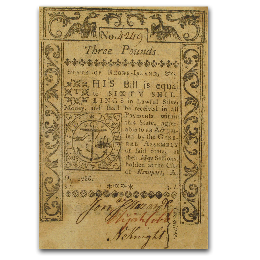 Buy 1786 3 Pounds Rhode Island Currency May 1786 VF APMEX