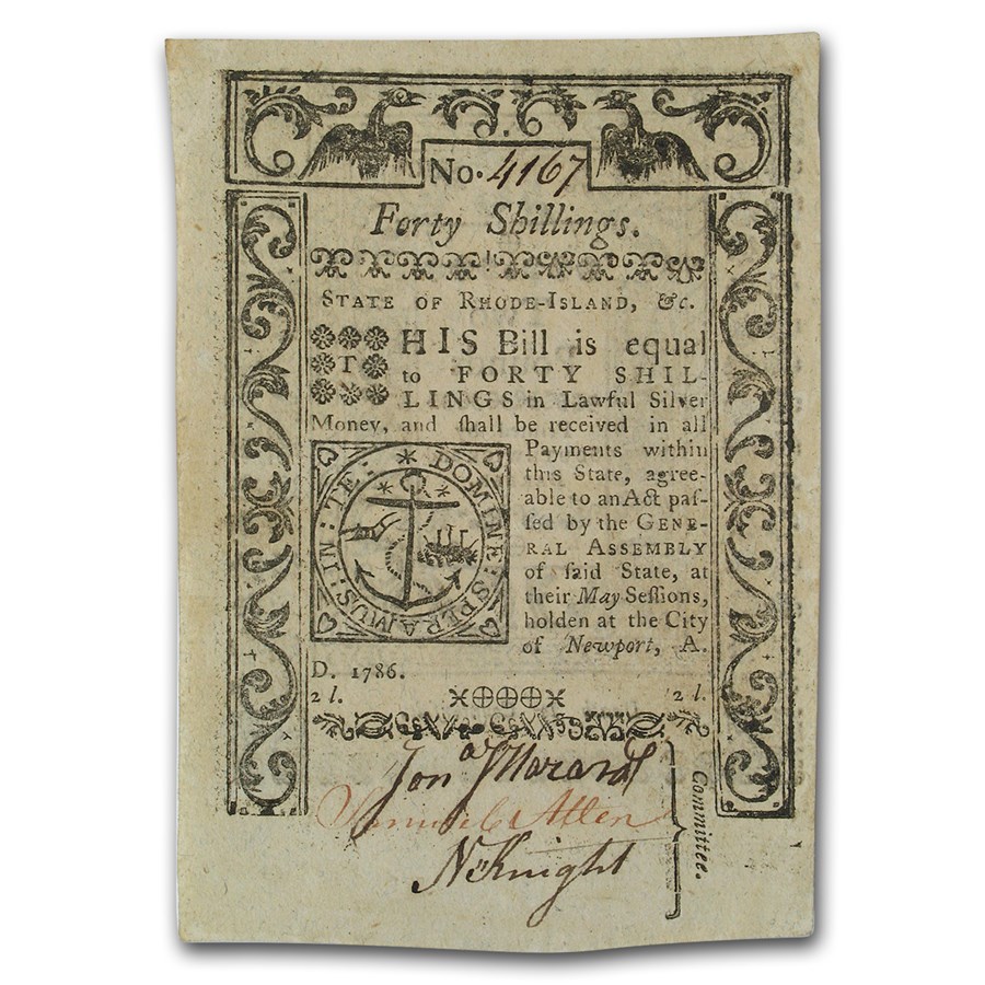 1786 40 Shillings Rhode Island May 1786 AU (Fr#RI-300)