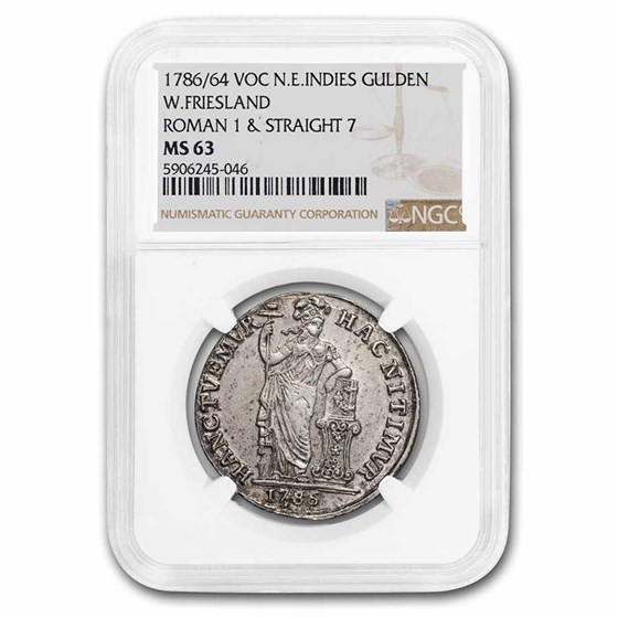 1786/64 East India Company VOC Silver Gulden MS-63 NGC