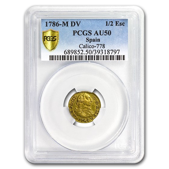 1786-M Spain Gold 1/2 Escudo Charles III AU-50 PCGS 1786-M Spain Gold 1/2 Escudo Charles III AU-50 PCGS