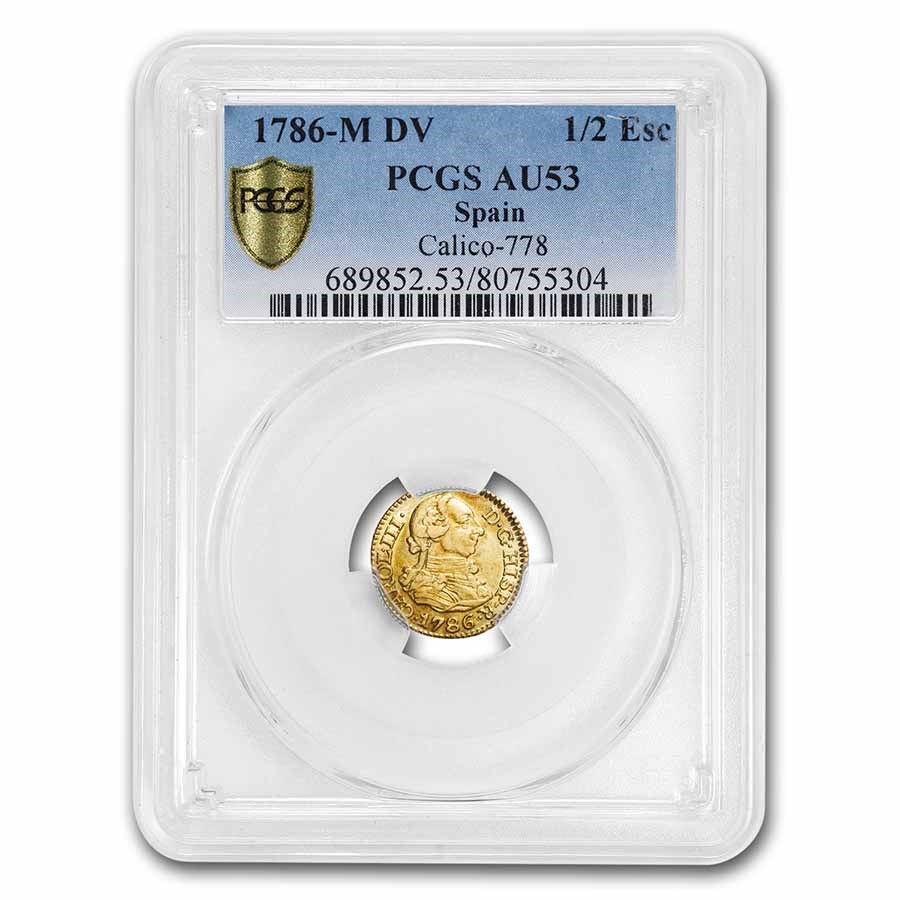 1786-M Spain Gold 1/2 Escudo Charles III AU-53 PCGS