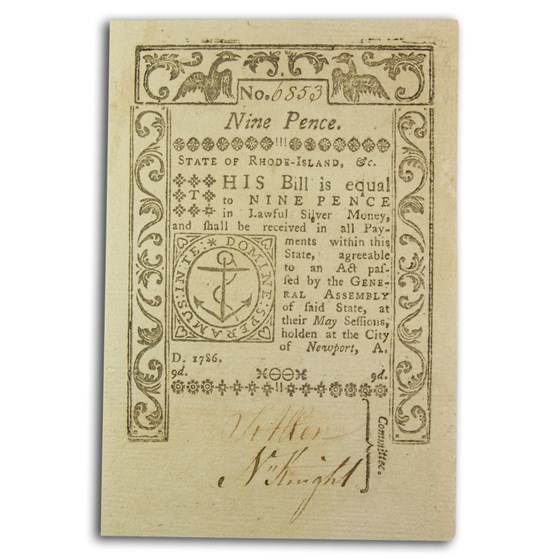 1786 Nine Pence Rhode Island May 1786 CU (Fr#RI-291) 1786 Nine Pence Rhode Island May 1786 CU (Fr#RI-291)