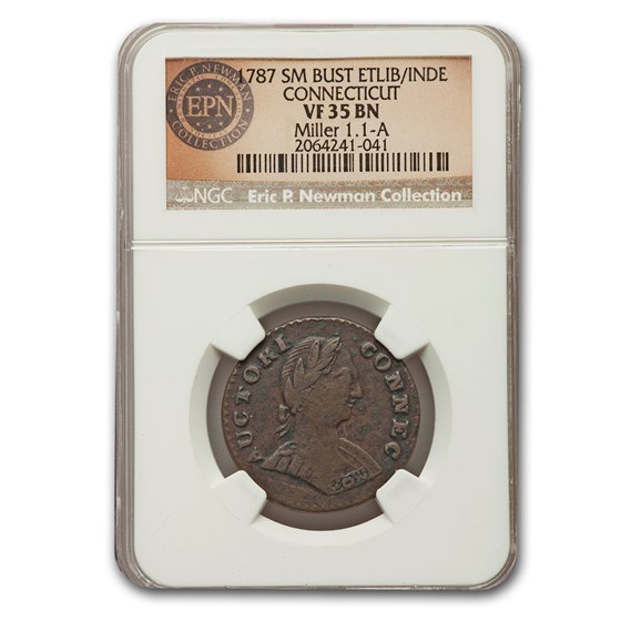 1787 Connecticut Copper Cent VF-35 NGC (BN, Sm Bust, ETLIB/INDE) 1787 Connecticut Copper Cent VF-35 NGC (BN, Sm Bust, ETLIB/INDE)