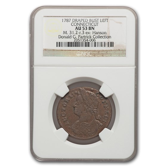 1787 Connecticut Copper Draped Bust AU-53 NGC (Brown, M 31.2) 1787 Connecticut Copper Draped Bust AU-53 NGC (Brown, M 31.2)