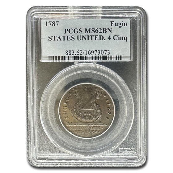 1787 Fugio Cent MS-62 PCGS (Brown, States UNI, 4 Cinq) 1787 Fugio Cent MS-62 PCGS (Brown, States UNI, 4 Cinq)