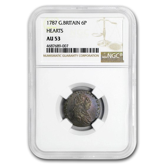 1787 Great Britain Silver 6 Pence George III AU-53 NGC 1787 Great Britain Silver 6 Pence George III AU-53 NGC