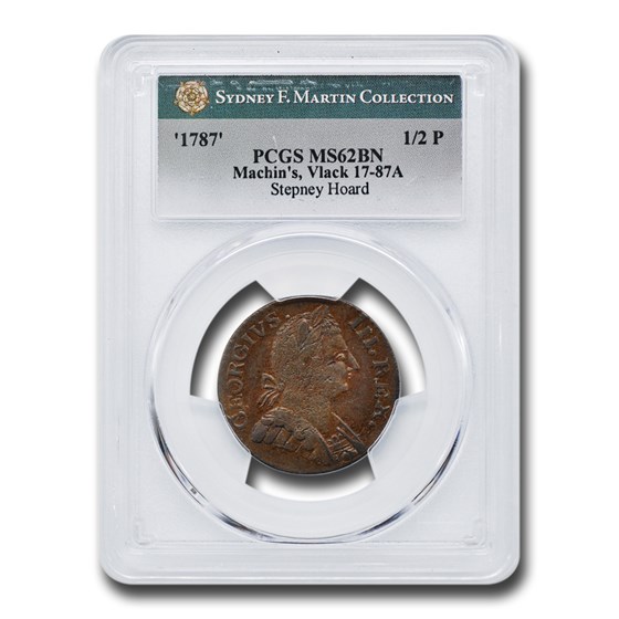 1787 Machin's MIlls Half Penny MS-62 PCGS (Brown, Vlack 17-87A)