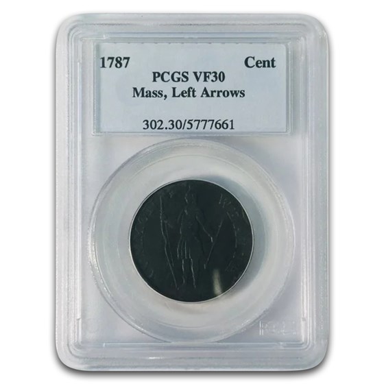 1787 Massachusetts Cent Arrows in Left Talon VF-30 PCGS