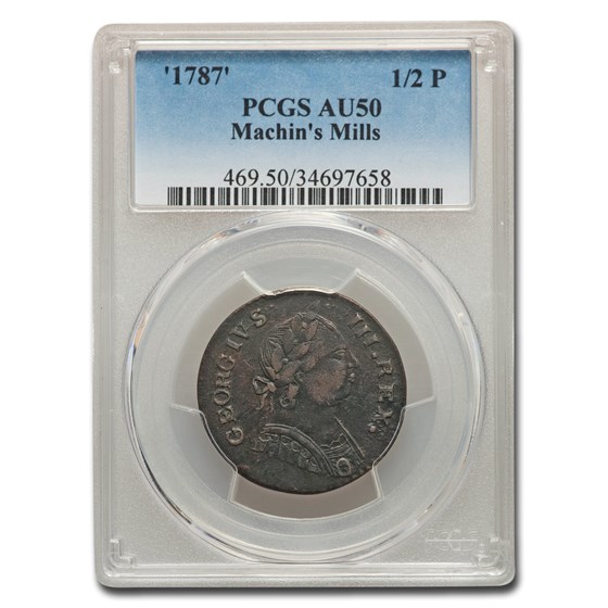 1787 New York Machin's Mills Half Penny AU-50 PCGS 1787 New York Machin's Mills Half Penny AU-50 PCGS