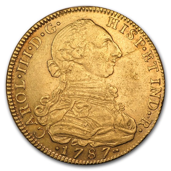 1787 NI Colombia Gold 8 Escudos Charles III AU 1787 NI Colombia Gold 8 Escudos Charles III AU