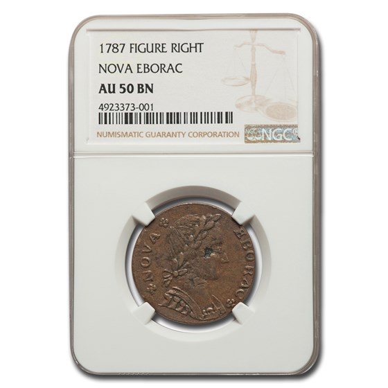 1787 Nova Eborac Copper AU-50 NGC (Brown, Figure Right) 1787 Nova Eborac Copper AU-50 NGC (Brown, Figure Right)